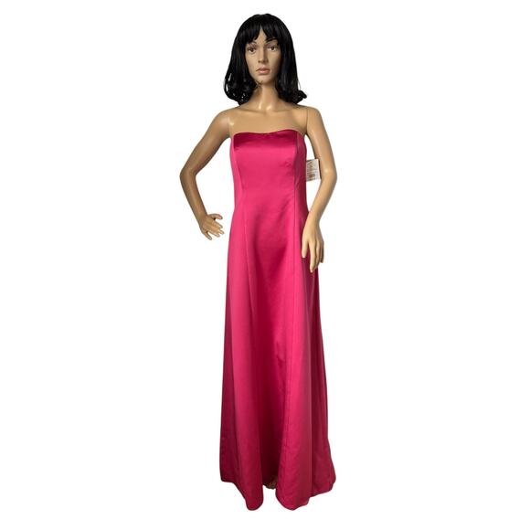 NWT David's Bridal strapless A line satin column maxi gown watermellon 8 - Picture 9 of 15